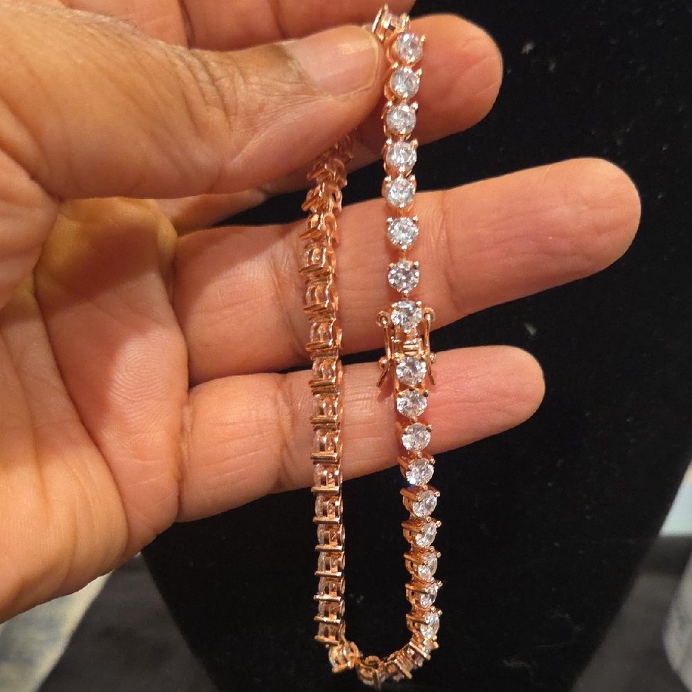 Triple A CZ abd Rose Gold Over STERLING SILVER Tennis Bracelet